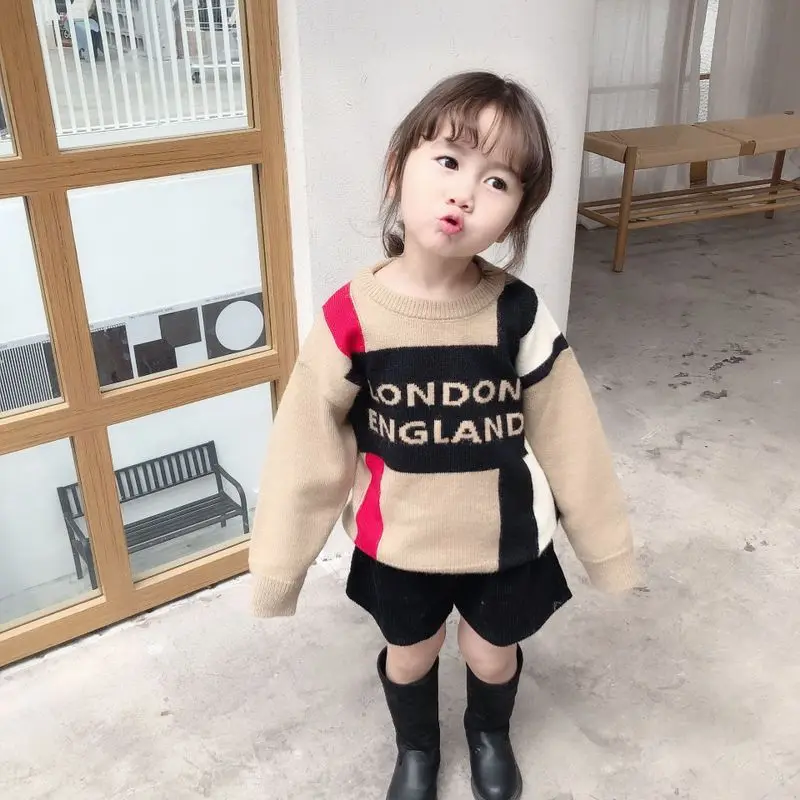 

2019 Children Autumn Winter Letter Sweater Boy Girl Round Neck Long Sleeve Sweater