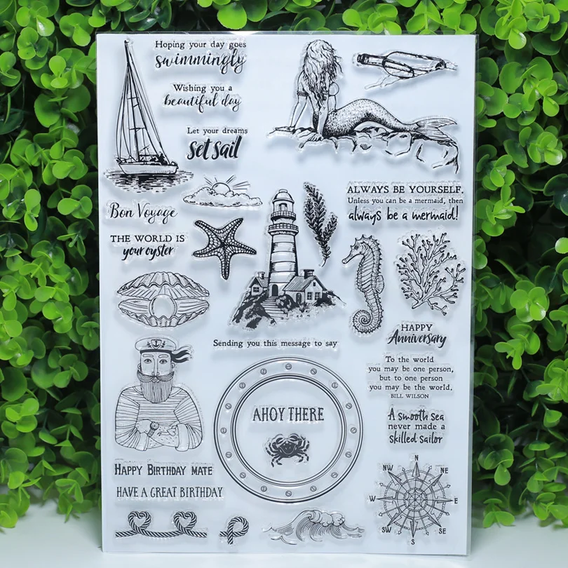 

Big size tansparent clear stamps Mermaid voyage pearl mate ahoy set sail DIY for Scrapbooking/Card Making set decoration supply