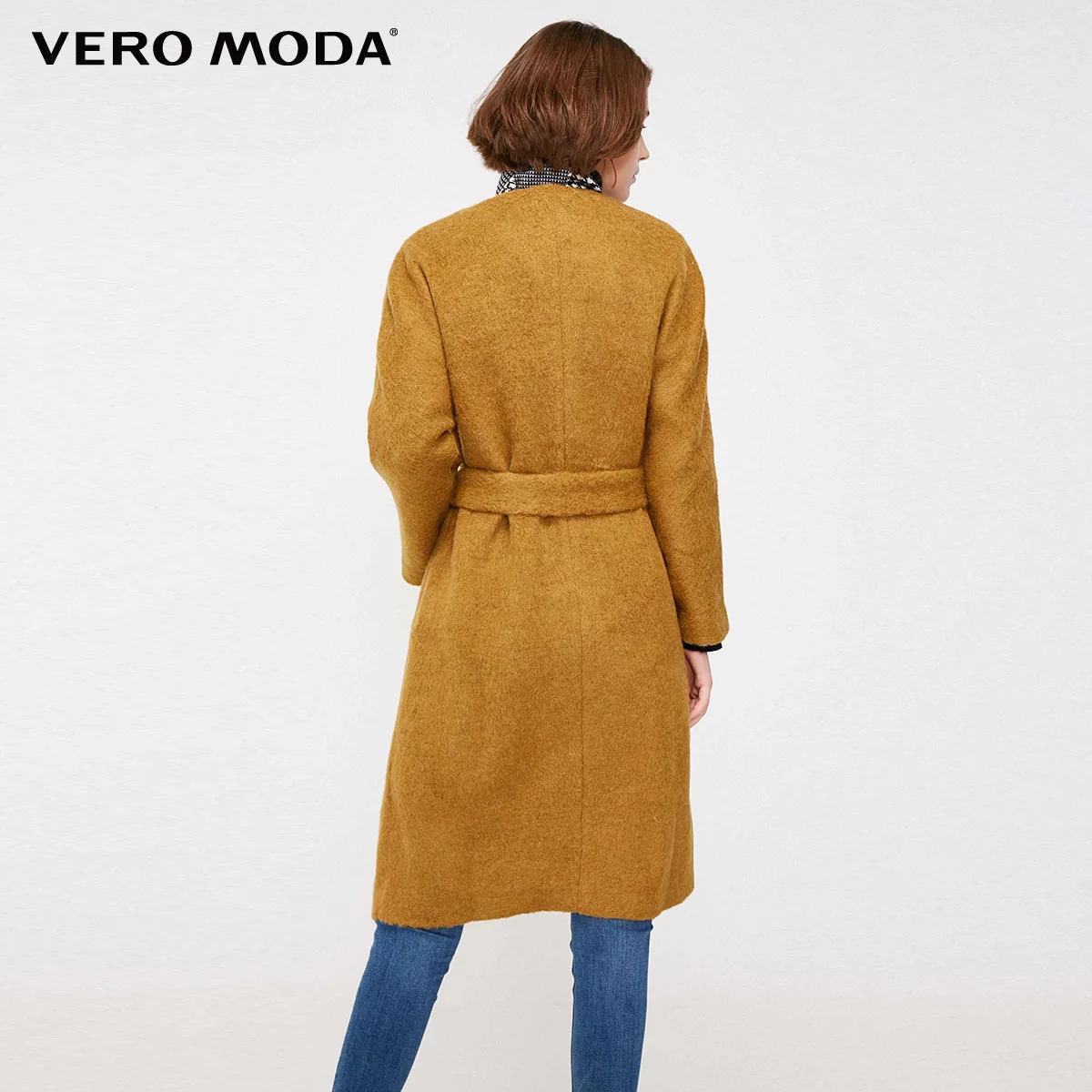 Vero Moda Женское зимнее шерстяное пальто средней длины с v-образным вырезом и короткими рукавами | 318327532