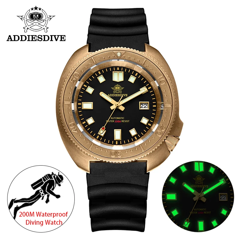 

Addies Dive CUSN8 Men Bronze Watch Sapphire crystal NH35 Automatic Mechanical Watch Gold Polished Case 200m Diving Watches