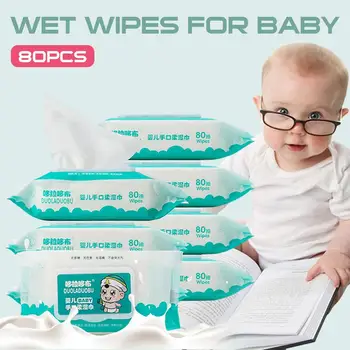 

80wipes/pack Non-Alcoholic Wet Wipes Disinfection Hands Cleaning Wipes Unscented Baby's Wet Wipe Tissue with Lid
