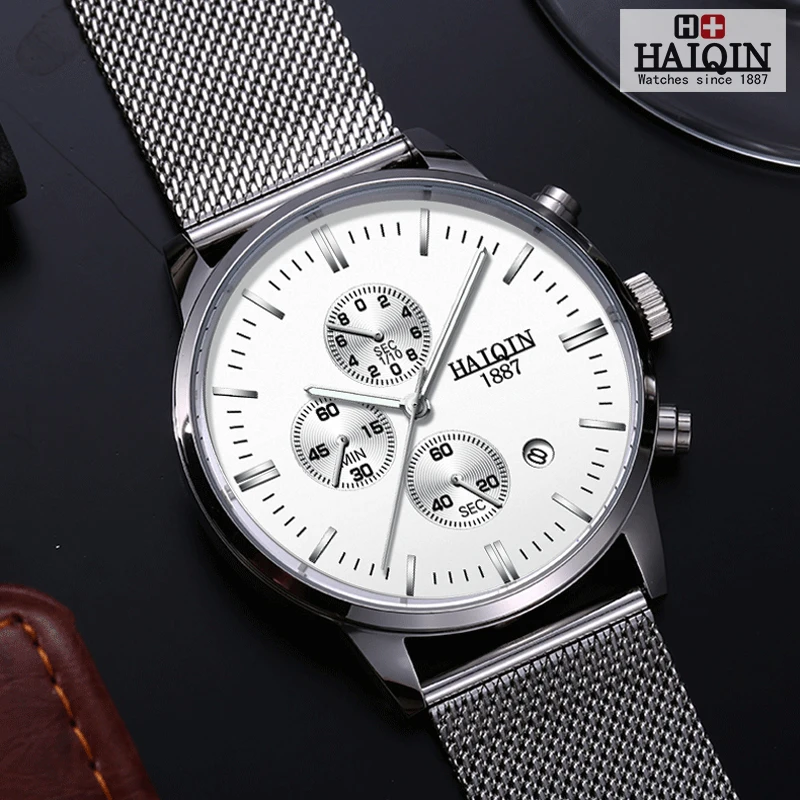 Новинка HAIQIN Модные кварцевые мужские часы лучший бренд класса люкс военные спортивные часы мужские наручные часы с сетчатым ремешком Relogio Masculino