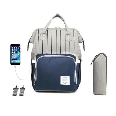 Сумка для детских подгузников с интерфейсом USB Большая емкость Водонепроницаемый Набор сумок для подгузников Мумия дорожный рюкзак для беременных кормящих сумки - Цвет: 15