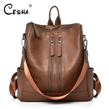 

CESHA Luxury Women Backpack High Quality Soft PU Leather Travel Backpack Pretty Style Girls School Backpack Large Capacity Sac