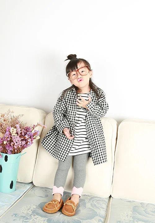 Autumn New Style Girls Black And White Lattices Coat Japanese-style Fold-down Collar Mid-length Tops Fashion Small CHILDREN'S Pu