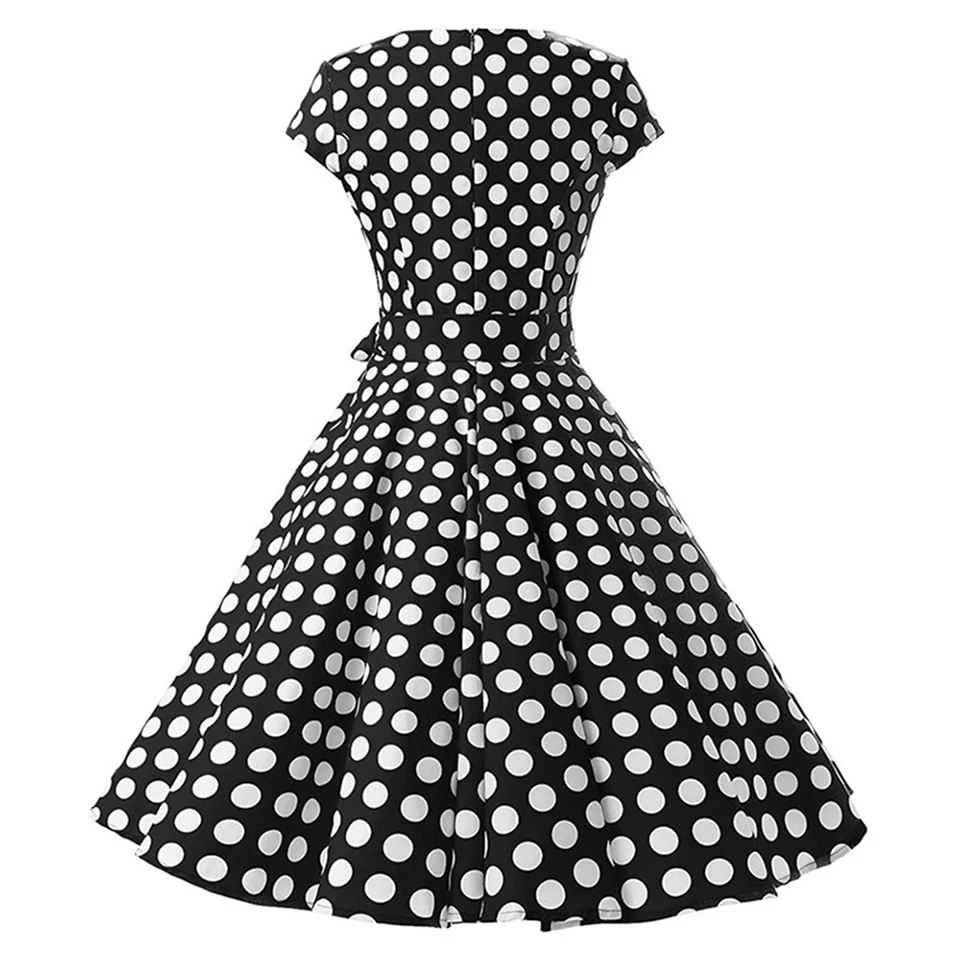 Sisjuly 1950-х годов ретро платья женщины горошек бантом линия черный элегантный чай рокабилли старинные женщины лето короткое платье