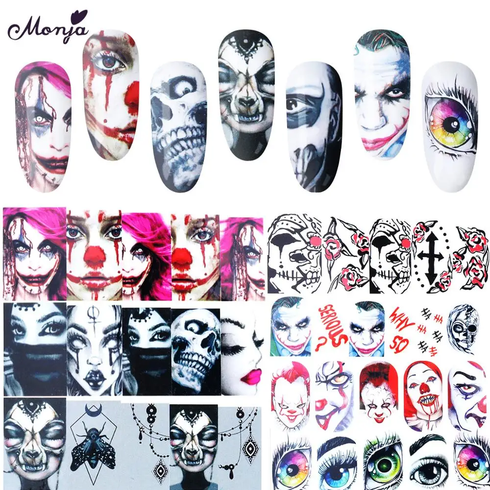 

Monja 1 Sheets Nail Art Halloween Series Pattern Design Water Transfer Full Cover Film Stickers Stickers DIY Nail Decoration