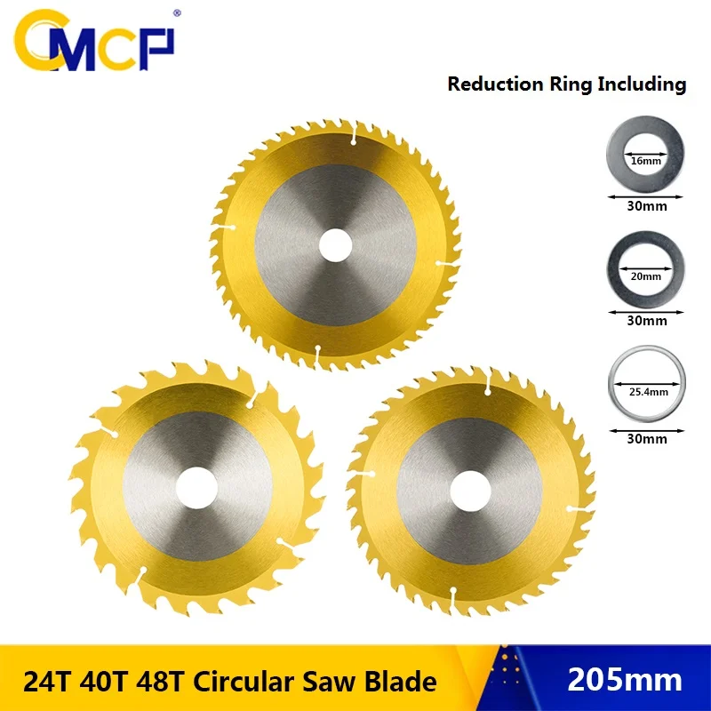 

CMCP 205mm TCT Saw Blade 24T 40T 48T Circular Saw Blade Titanium Coating Carbide Tipped Blade Wood Cutting Disc