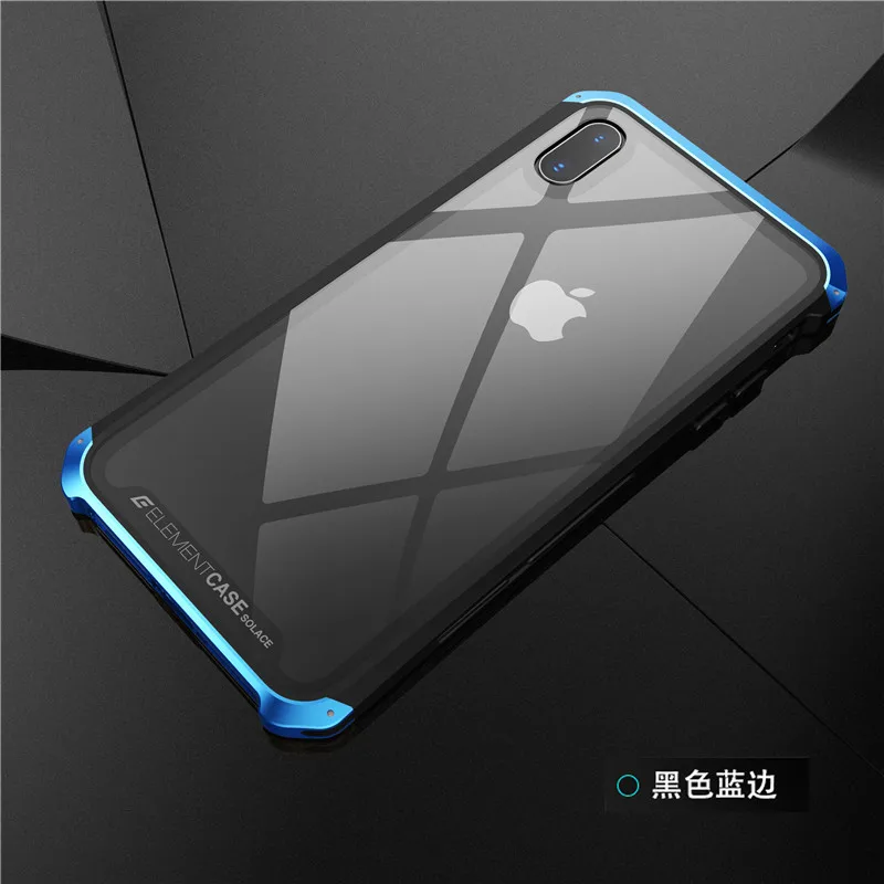 glass black blue Для iphone XS чехол Роскошный элемент телефонные чехлы с дизайнерским алюминием и ПК чехол для iphone X XS max XR крышка+ закаленное стекло - Цвет: glass black blue