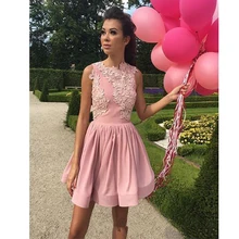 Платья для выпускного вечера ТРАПЕЦИЕВИДНОЕ ПЛАТЬЕ с аппликацией из эластичного атласа длиной до колена Коктейльные Вечерние платья на заказ