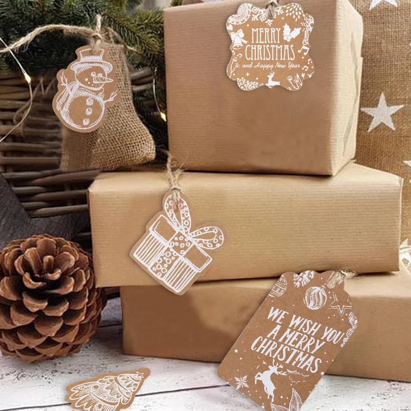 WEIGAO подарочные бирки из крафт-бумаги рождественские украшения DIY ремесла бирка с веревкой этикетки для рождественской вечеринки упаковочные материалы для подарков