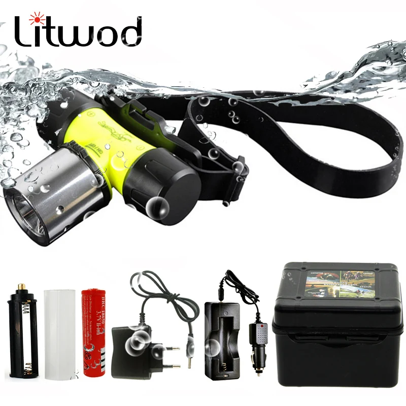 

Litwod Z20D6800 Diving headlamp Headlight underwater 50M Waterpoof XM-L T6 head lamp 4000 Lumen Head Flashlight for Swimming