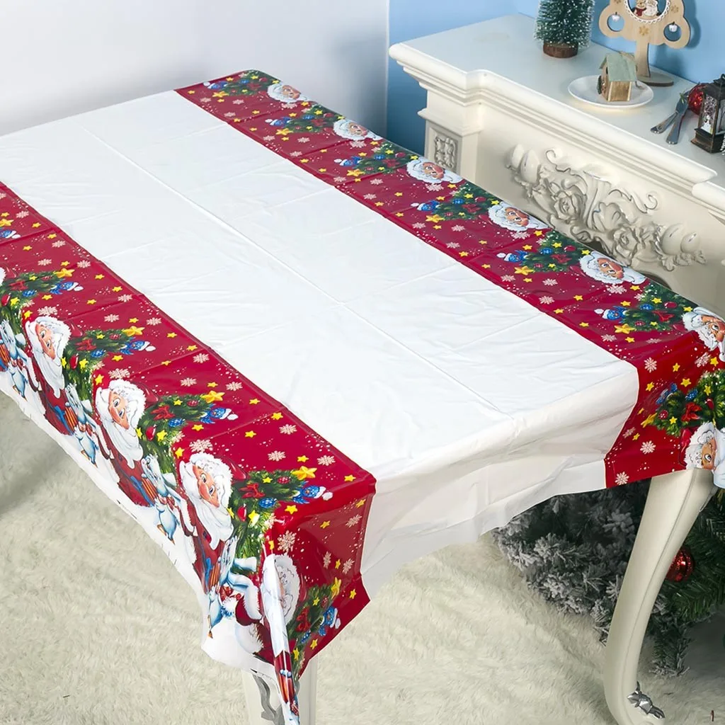 

110X180cm Christmas Table Cloth Dinner Party New Year Printed PVC Tablecloth Christmas Table Cover Decorations #BL