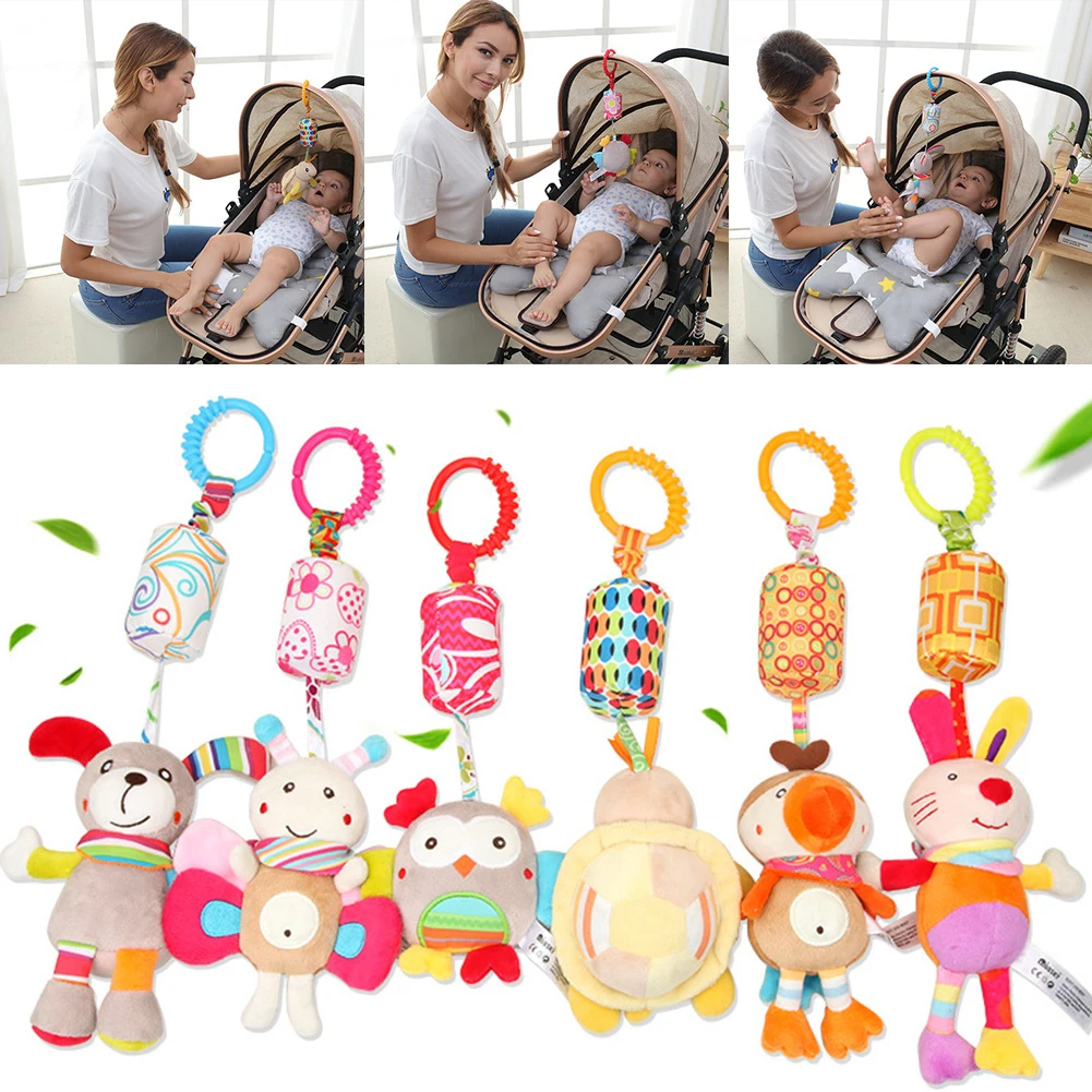 

Newborn Baby Plush Stroller Toys Baby Rattles Mobiles Cartoon Animal Hanging Bell Educational Baby Toys