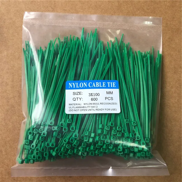 600Pcs Zip Ties 3x100mm Nylon Self-Locking Cable Ties Color Plastic Zip Ties Velcro Cable Ties  Cable Organizer Wire Strap 600pcs green 3x100