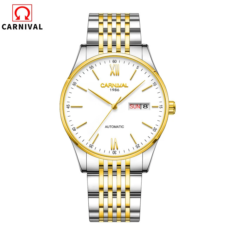 Карнавал для мужчин s часы лучший бренд класса люкс автоматические механические часы для мужчин полный сталь Бизнес Спортивные Наручные Часы Relogio Masculino - Цвет: gold white