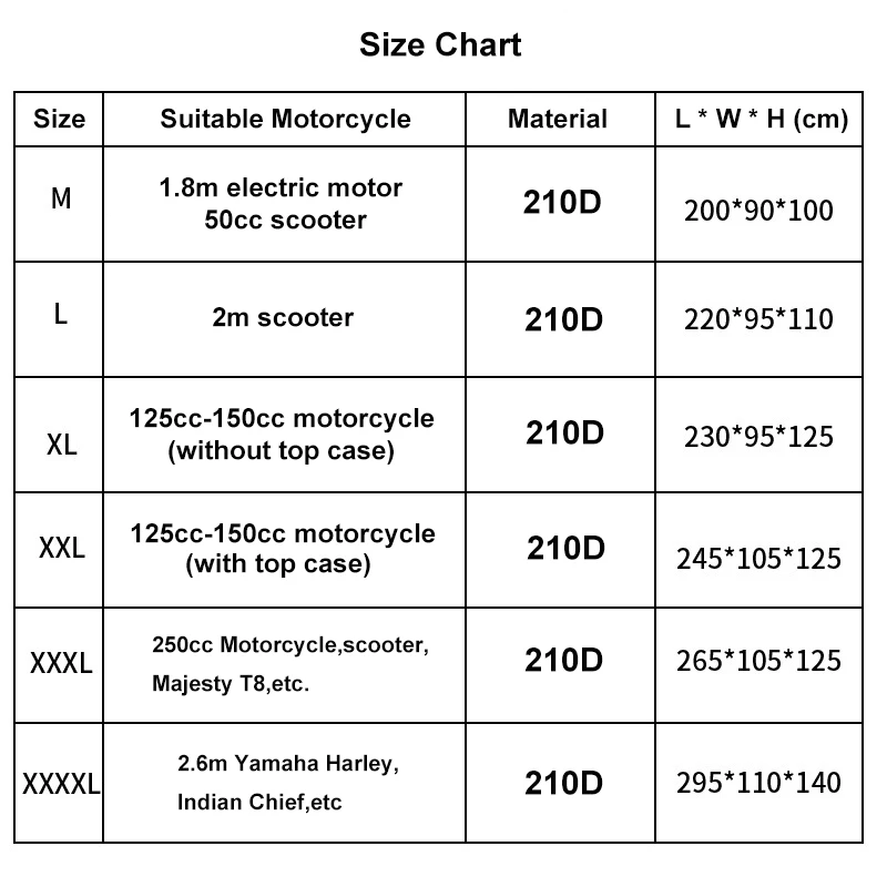 Motorcycle Cover Waterproof Scooter Cover High Quality 210D Oxford Dustproof Windproof Durable Anti-theft Lock Hole Design M-4XL