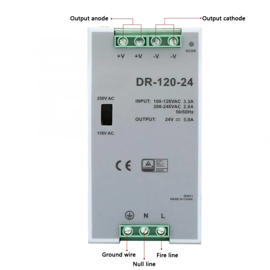 Din-рейка импульсный источник питания DRP-120-24 120 Вт 24 В Регулируемый источник питания переменного/постоянного тока ширина импульса модуляции 100~ 240 В один выход