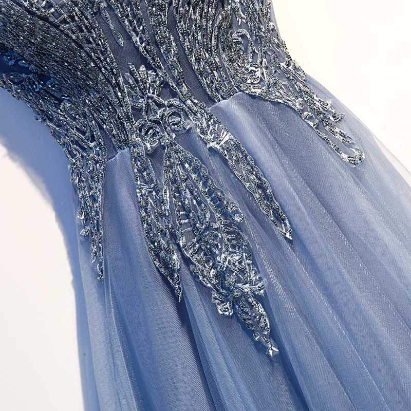 Robe De Soiree длинное платье для выпускного вечера es модные вечерние платья Формальные Вечерние платья с коротким рукавом вечернее платье А-силуэта голубое платье для выпускного вечера