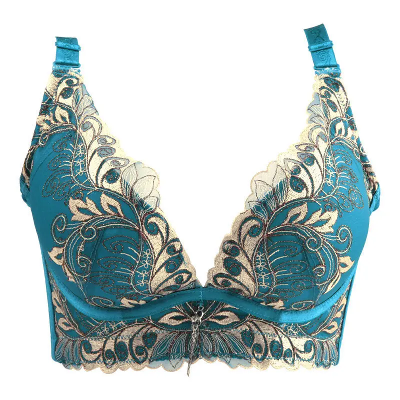 Women's Sexy Bra Wire Free Embroidery Push Up Adjustable A B C 3/4