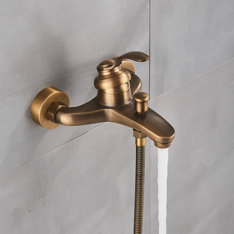 Telephone Style Bathtub Faucet Bathroom Bath Wall Mounted Hand Held Antique Brass Shower Head Kit Shower Faucet Sets 3