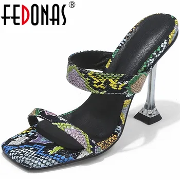 

FEDONAS Classic Sexy Women Slippers Open-Toed High Heels Sandals Mixed Colors 2020 Summer Newest Party Snake Pattern Shoes Woman