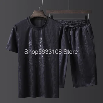 

Summer Men Leisure Suit Trend Plus Fat Plus Size Sportswear Jacquard Short Sleeve T Shirt Shorts Male Sports Pack