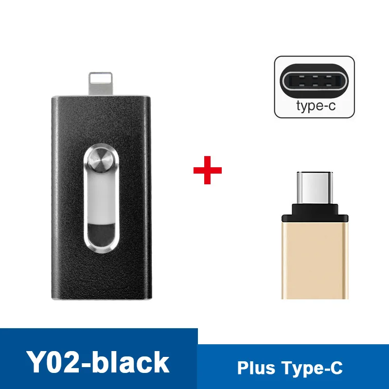 Y02-USB2.0-B-Type-c OTG 3 в 1 USB флэш-накопитель type-C и Micro USB 128 Гб 64 Гб 32 Гб 16 Гб флешки Двусторонняя Флешка для iPhone/iPad/IOS/Android/PC USB C ФЛЕШКА - Цвет: Y02-USB2.0-B-Type-c