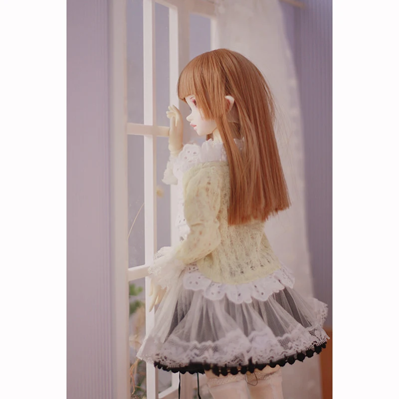 Комплект одежды для куклы Bybrana Msd Dz Bjd Sd Dd желтый кардиган + белый кружевной жилет