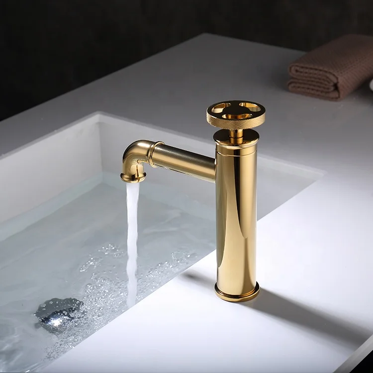 

Luxury Gold Brass bathroom sink faucet Cold hot water basin mixer faucet Top Quality copper Bathroom tap Industrial style