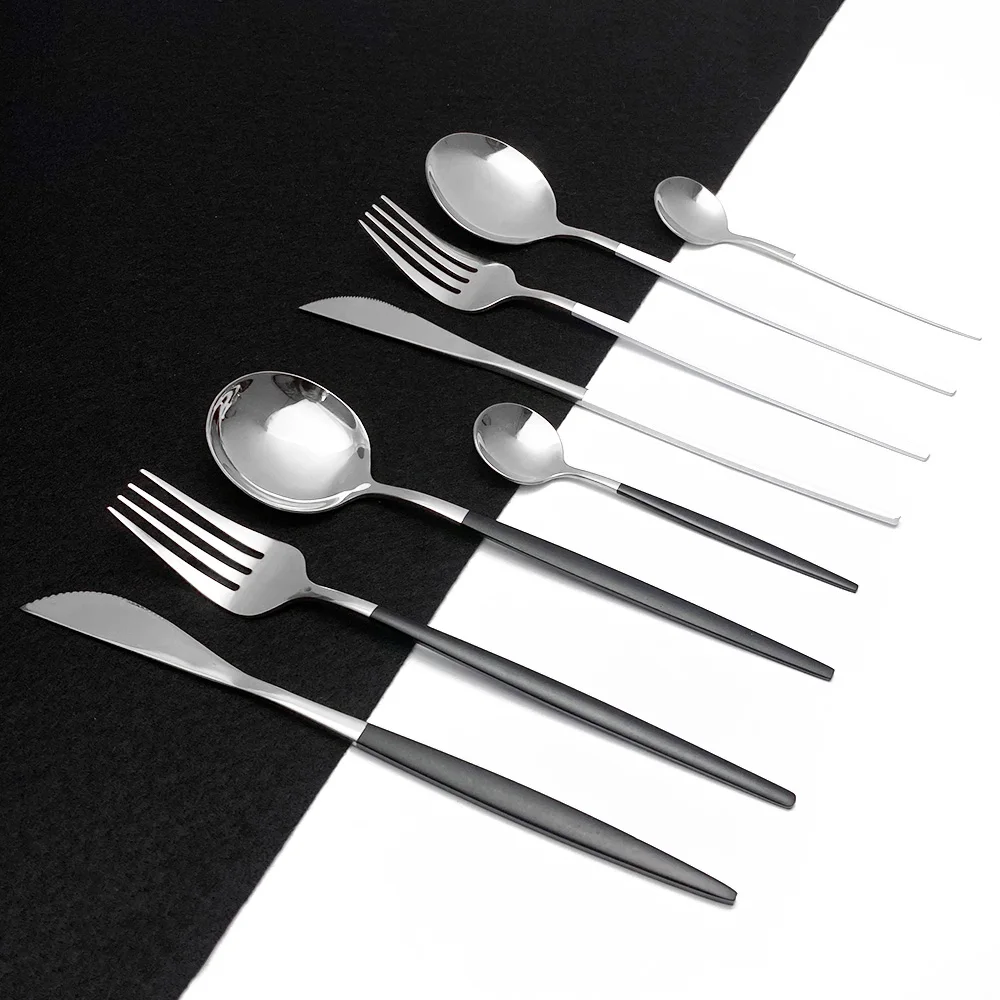 Черный SilverCutlery комплект Нержавеющая сталь 24 шт посуда стейк Ножи чайная ложка