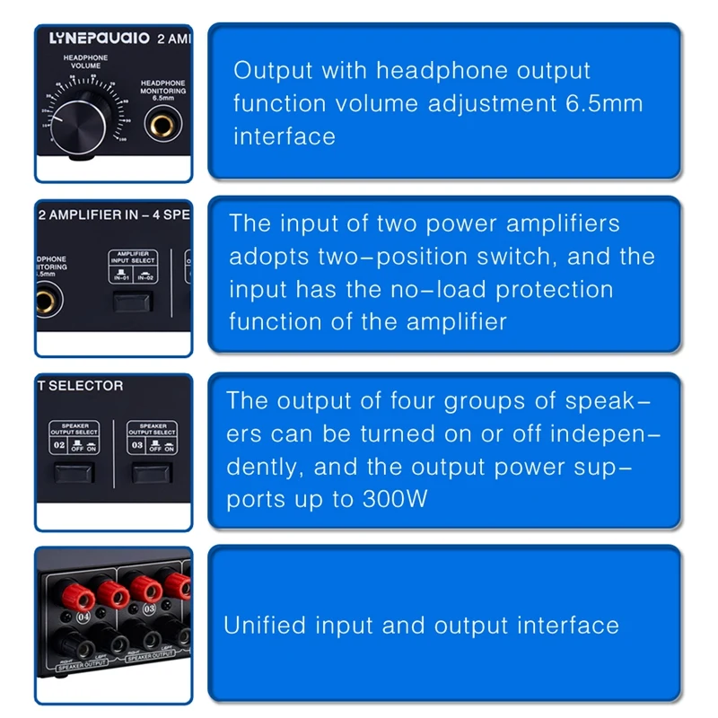 LYNEPAUAIO o Switcher 2 Input 4 Output Power