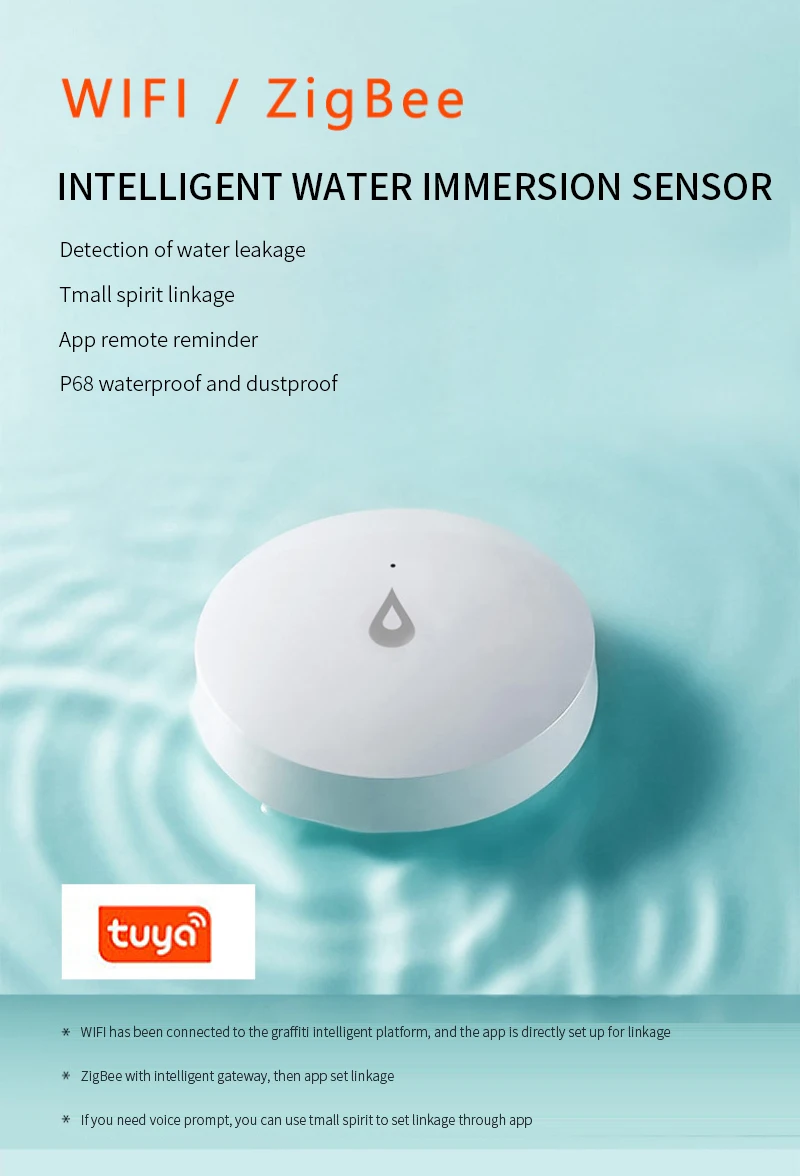 emergency pendant alarm ZigBeeTuya Water Leak Detector Flood Sensor Full Water Linkage Alarm Real-time Monitor Smart Life APP Work For Alexa Google Home portable panic button