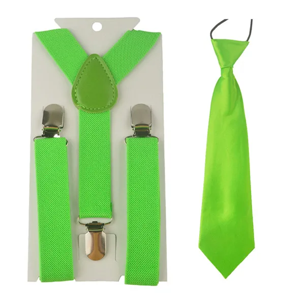 Fluorescence Green Комплект из 2 предметов для малышей и детей постарше; Детский Регулируемый эластичный комплект с галстуком на подтяжках для мальчиков; детская одежда для свадебной вечеринки; аксессуары; HHtr0002 - Цвет: Fluorescence Green
