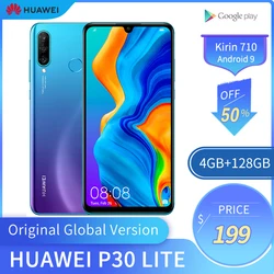 Оригинальный глобальная версия Huawei P30 Lite, 4 Гб 128 ГБ, мобильный телефон, 6,15 дюйма, смартфон 32 МП, 4 камеры с Google Pay, Android 9,0