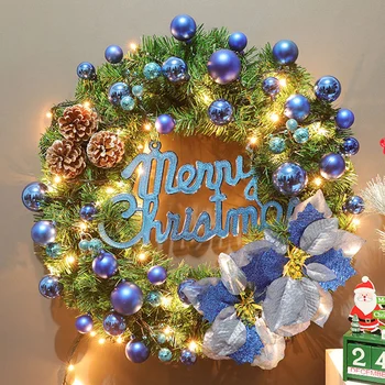 

40cm Lighted Christmas Wreath With Flower Pine Cones And Decorative Ball Front Door FPing
