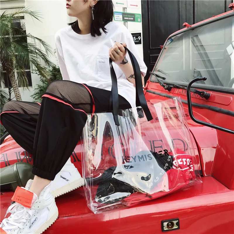 2021 Transparent PVC Handbag beach Shoulder bag Women New Trend Tote Hot Sale Jelly Color Plastic Clear Bag Large capacity