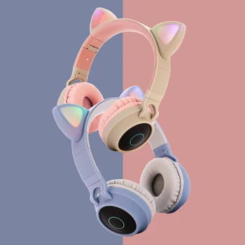 

Wireless Bluetooth 5.0 Headphone Foldable Girls Cute LED Cat Ear Noise Cancelling Stereo HiFi Headset FM Radio Mic AUX Earphone