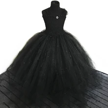 Блестящее черное платье-пачка для девочек кружевное фатиновое платье принцессы на бретельках с жемчужинами для девочек бальное платье длиной до щиколотки, Детские платья для дня рождения