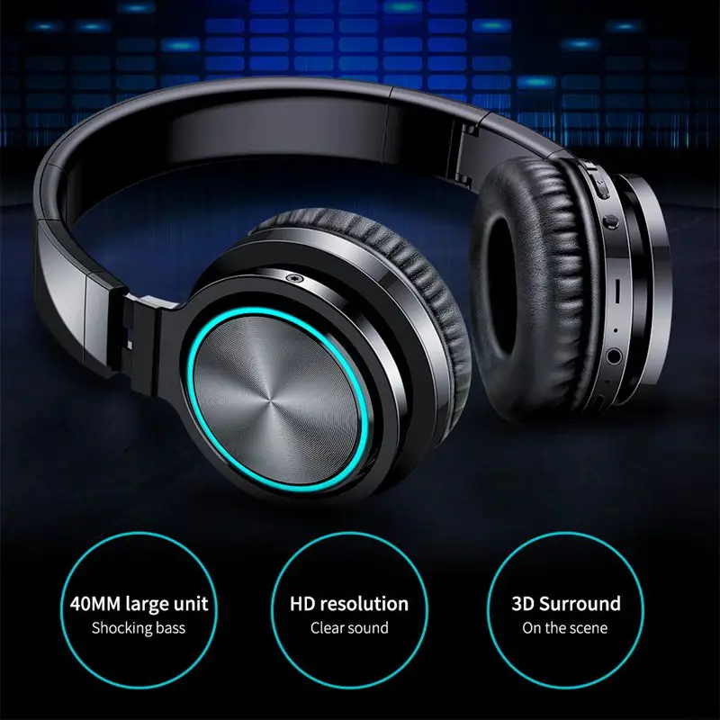 LEORY B12 Складная bluetooth 5,0 гарнитура сильный бас светодиодный RGB светильник наушники TF карта проводной режим гарнитура с микрофоном для телефонов