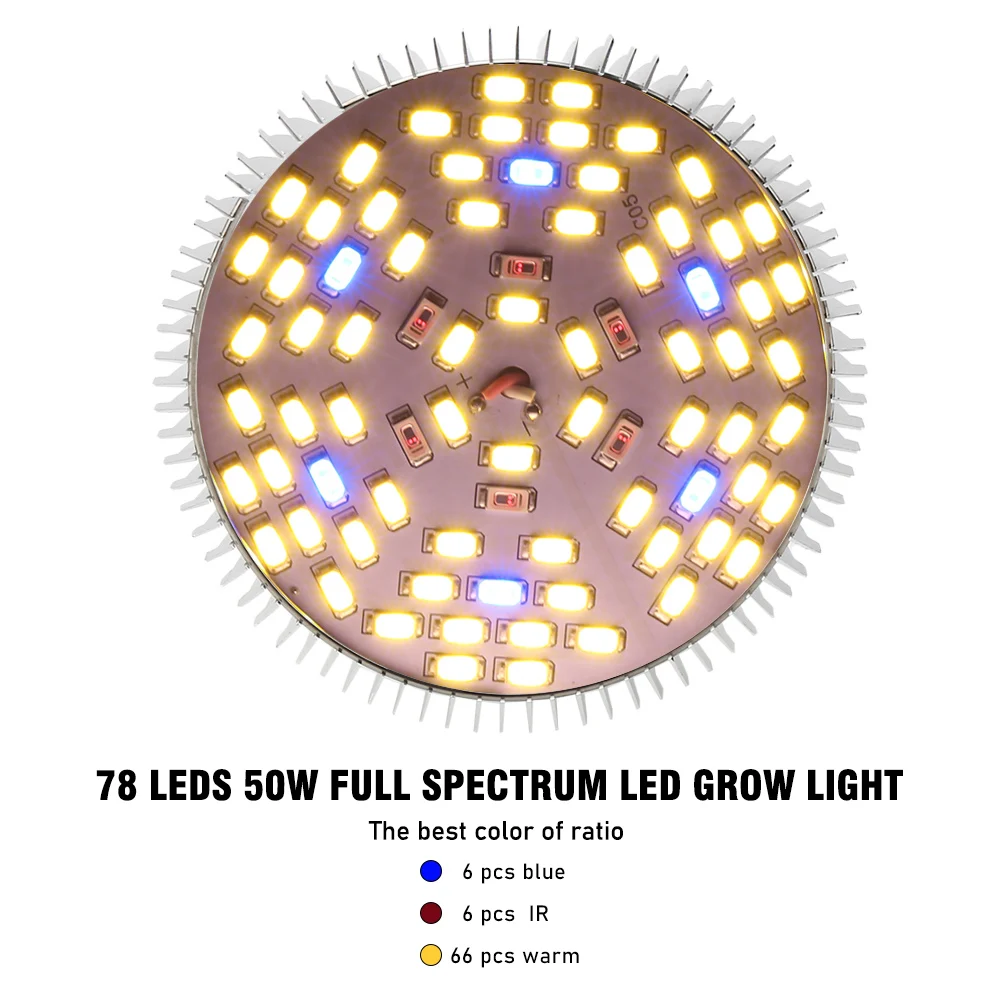 50W LED Grow Light Full Spectrum Plant Lights 78 LEDs Phytolamp Warm Growth Lamp Bulb Led for Flowers Seeds Indoor Growbox