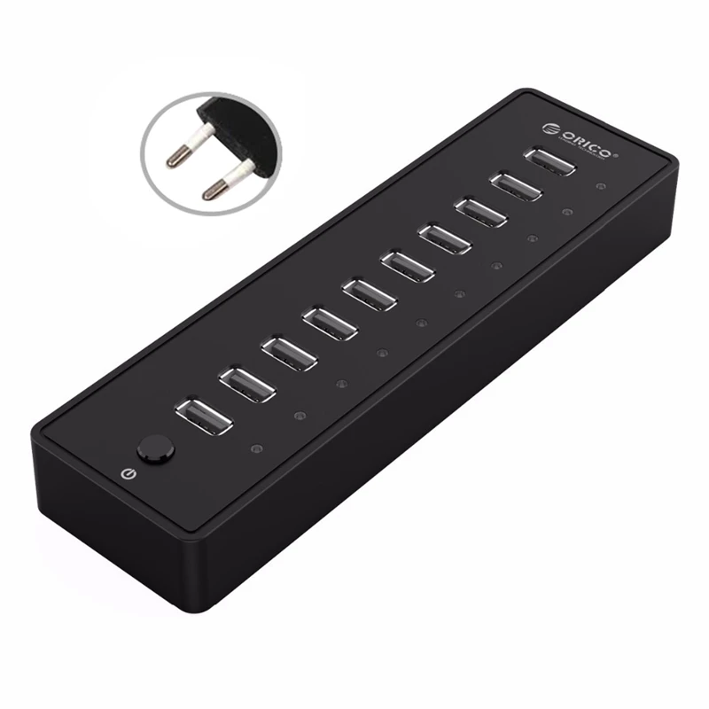 ORICO P10-U2 10 портов USB 2,0 концентратор 12 в 1,5 а источник питания с кабелем передачи данных м огнестойкий ABS для ПК Mac ноутбука