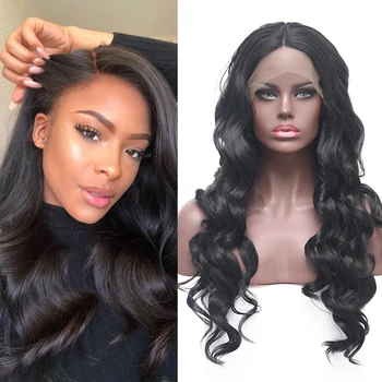 

Charisma Black Long Body Wave Synthetic Lace Front Wigs for Women Heat Resistant Synthetic Lace Wig with Natural Hairline