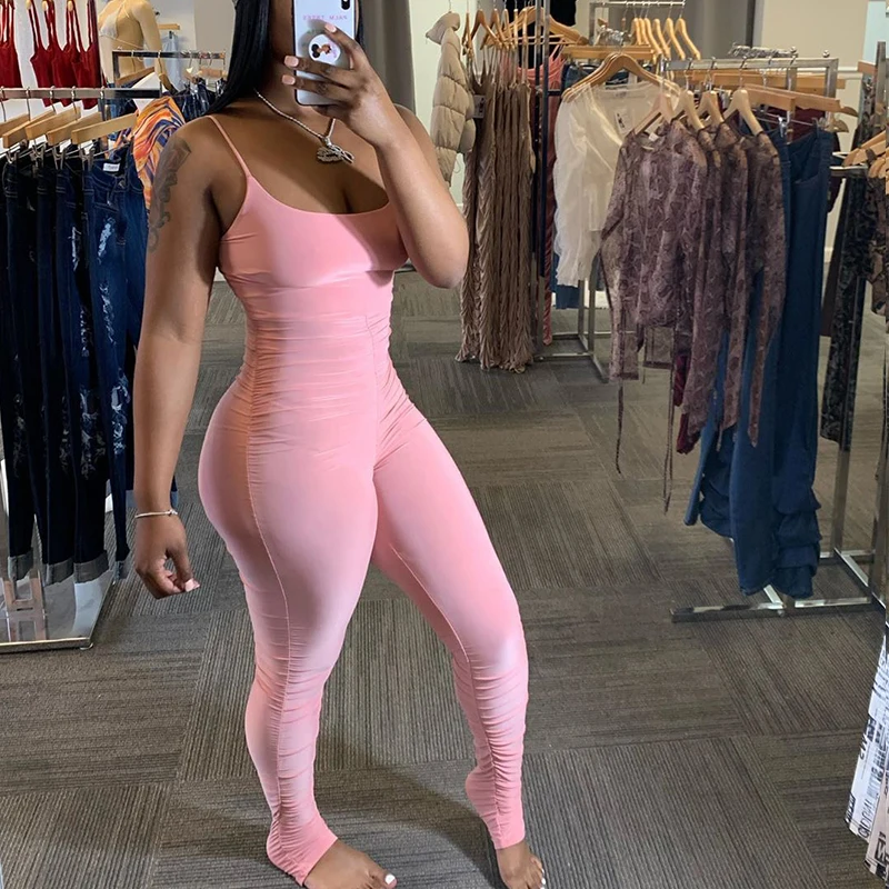 

Solid Jumpsuit Summer Elegant Slim Long Sleeveless Bodysuit Sexy Push Up Summer Jumpsuits Hi Stack Of Pants