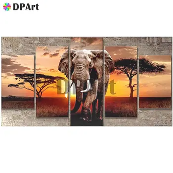 

5PCS Diamond Painting 5D Full Square/Round Drill Elephant Sunset Daimond Embroidery Painting Cross Stitch Mosaic Picture M976