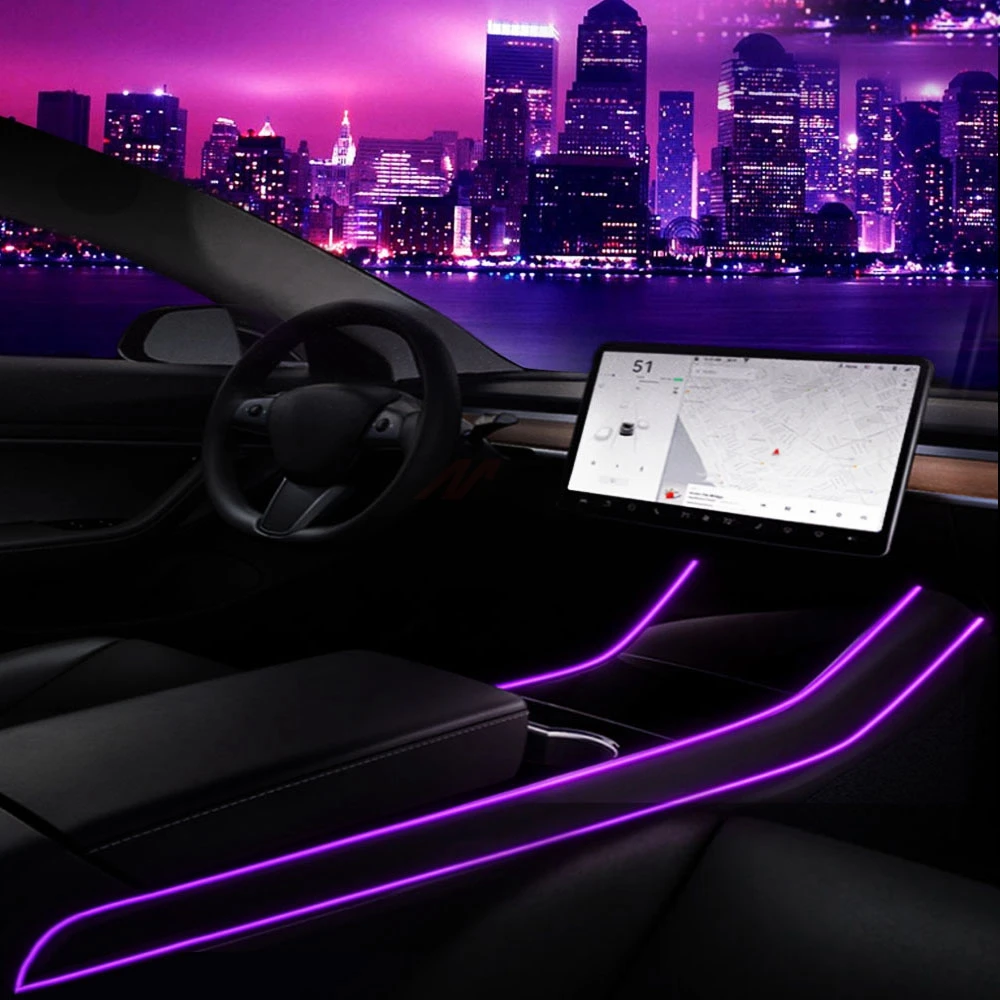 2021 Tesla Model 3 Model Y Tubes de lumière néon RGB intérieur LED Bandes Lumineuses avec contrôleur App 