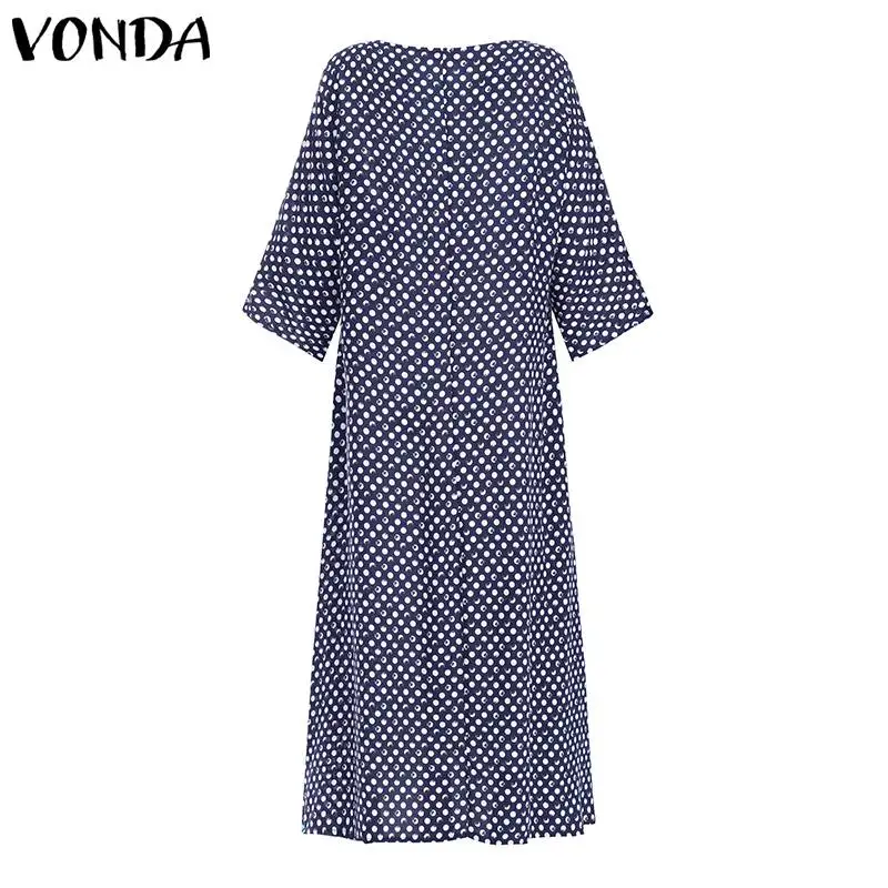 VONDA, сексуальное длинное платье с расклешенными рукавами, женское Повседневное платье с круглым вырезом и принтом в горошек, длинное платье в богемном стиле для беременных, Vestidos Femme Robe 5XL