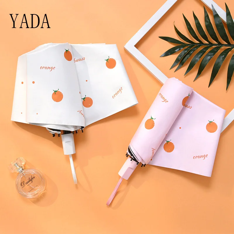 YADA INS Design Rainy Orange Umbrella Folding Creative Anti-UV Rainproof Umbrella Parasol Sun Protection Fruit Umbrella YD200041