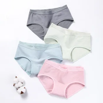 

Women's Simple Pure Color Cotton Mid-waist Underpants Girl Student's Briefs Breathable Seamless Pants Ladies Underwear