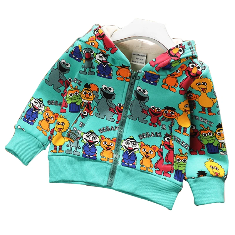Осенне-зимняя детская одежда; куртки для мальчиков; детское теплое модное пальто на молнии с капюшоном и рисунком эльмо; хлопковые толстовки с капюшоном для маленьких девочек